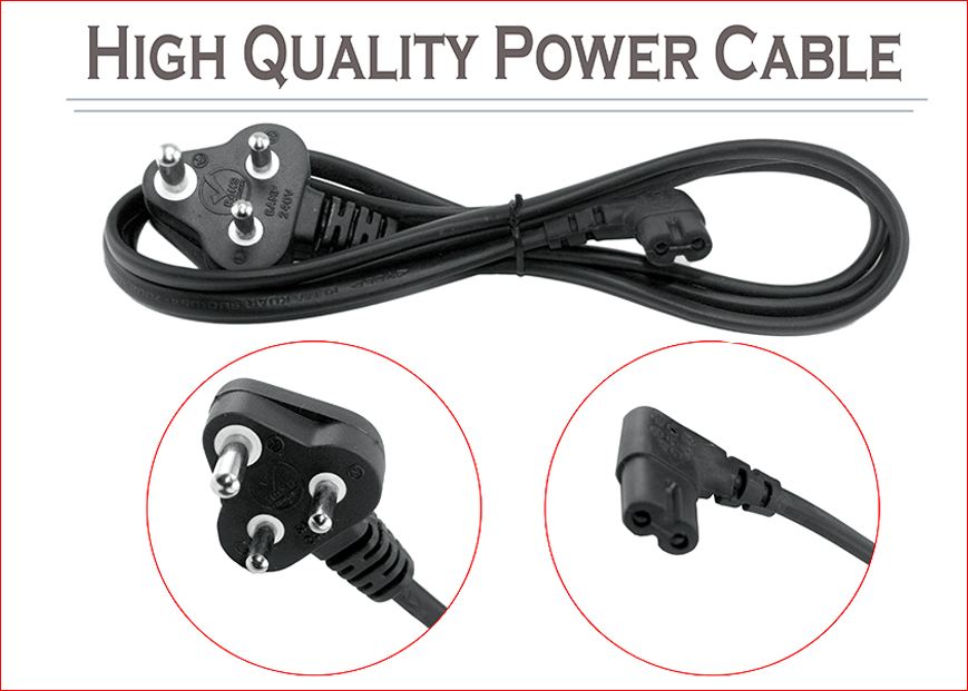 2-Pin Universal AC Laptop Power Cable Cord 2 Pin Plug - L Shape Adapter Charger Laptop/Camera/Printer -1.5 Meter