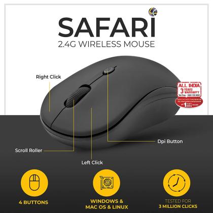 LAPCARE Safari 2.4G Wireless Optical Mouse  ( Black)