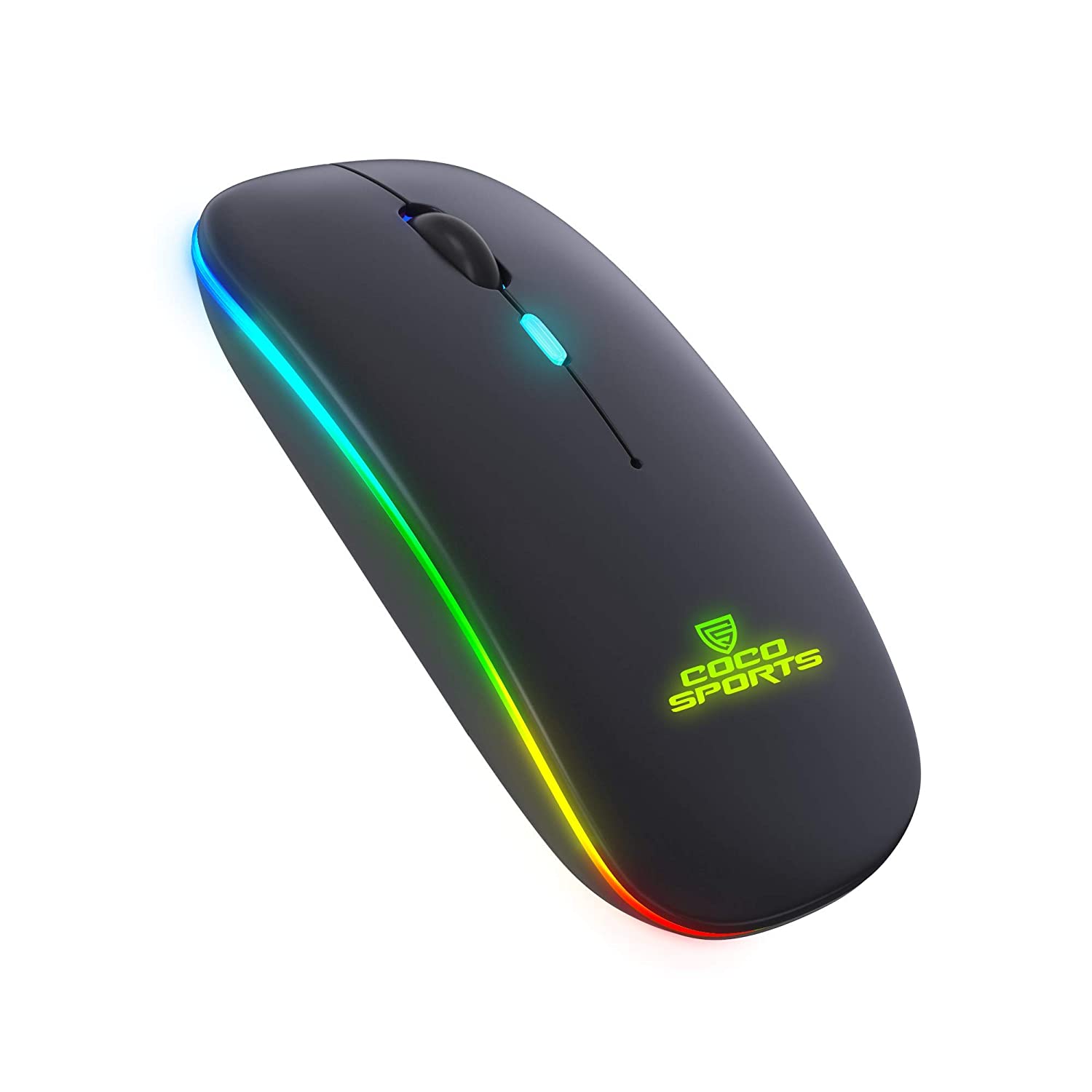 Coconut WM20 Lucid 2.4G Wireless + Bluetooth 5.1 Mouse, Slim Rechargeable 500mAh Silent Click RGB LED Gaming Mouse, DPI upto 1600, Works on 2 Devices at the same time Windows/Mac/Android - Black