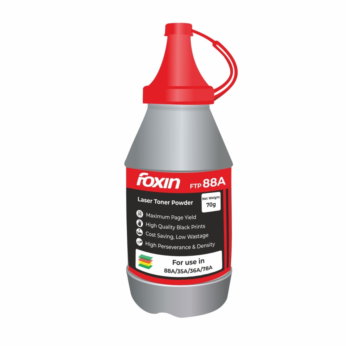 Foxin FTP-88A Laser Toner Premium Powder in Bottle Dark Black - 80 GRMS