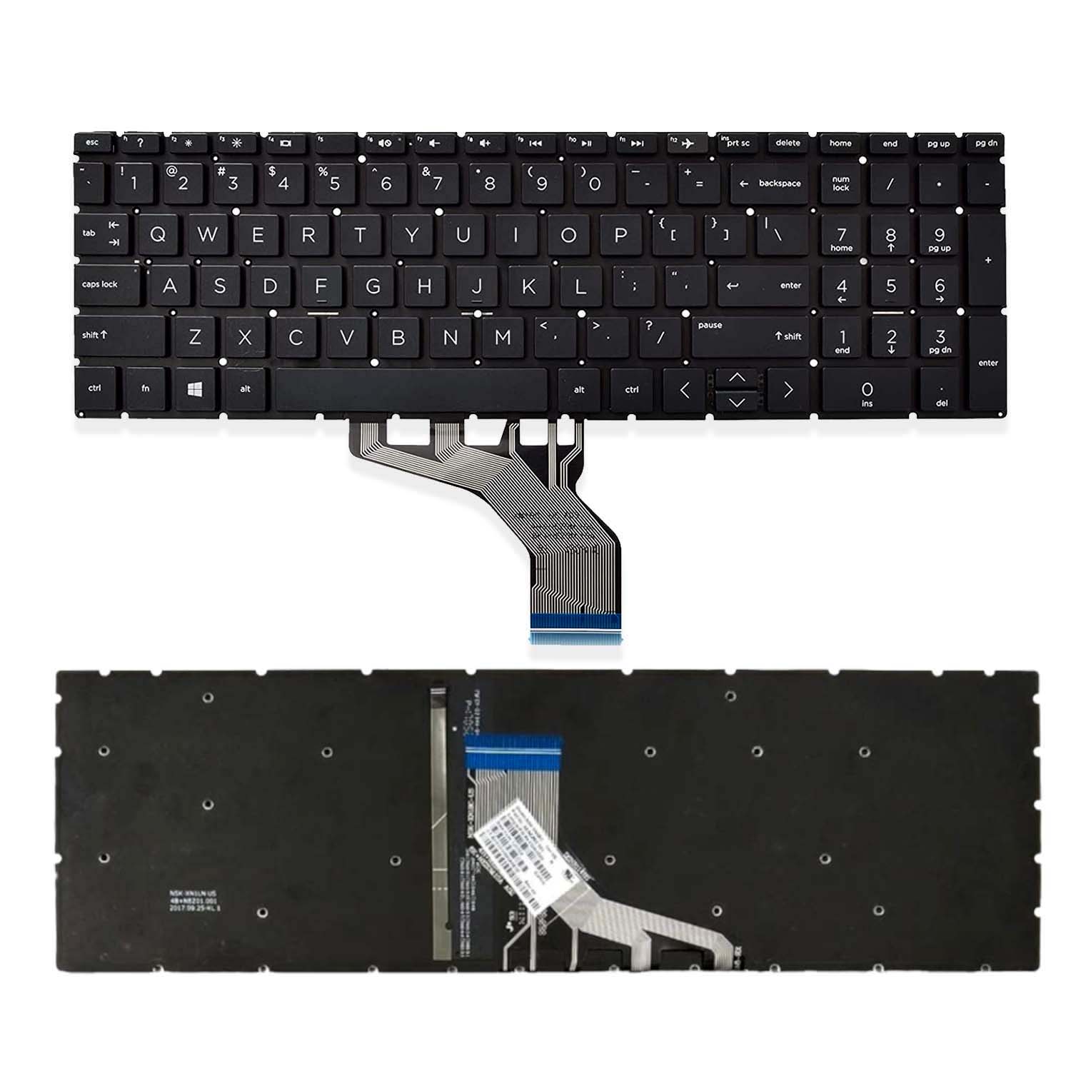 HP 15S-DU Keyboard Compatible for 15-DA 15-DB 15-DX 15-DK 15-CX 15-CN 15-CR 15-SC TPN-C136 C135 C133 15Q-DS (Black/Silver)  with backlight