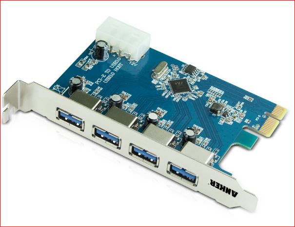 USB 3.0 PCI-E Express Card With 4 USB 3.0 Ports and 5V 4-Pin Power Connector for Desktops [VL805 Chipset]